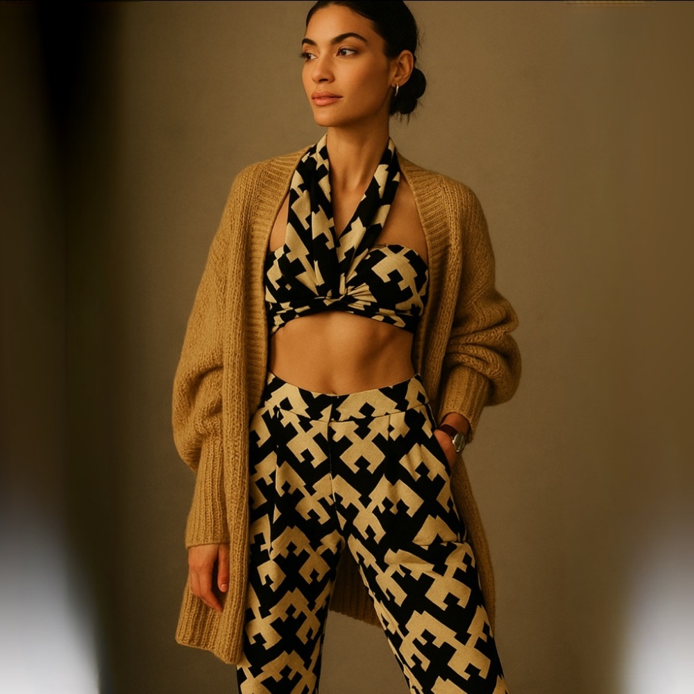 NWT Future Collective w/ Jenny K. Lopez Linen Geo Print Halter Crop Top Pant Set